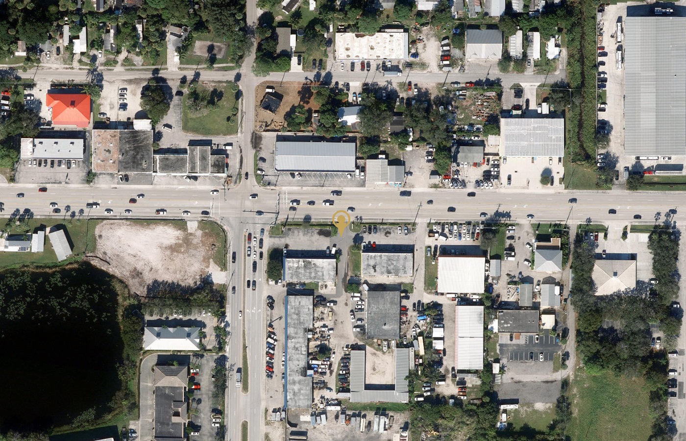 Aerial view of the SE Monterey Road corridor at the shop coordinates