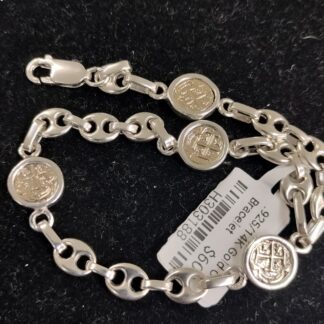 .925/14K Gold Coin Bracelet