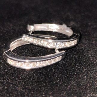 14K W/Gold Small Hoops Earrings W/diamonds