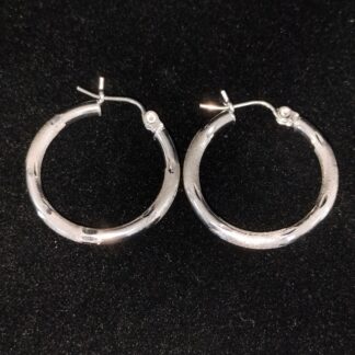14k W/gold Hoops Brush &Dia Cut